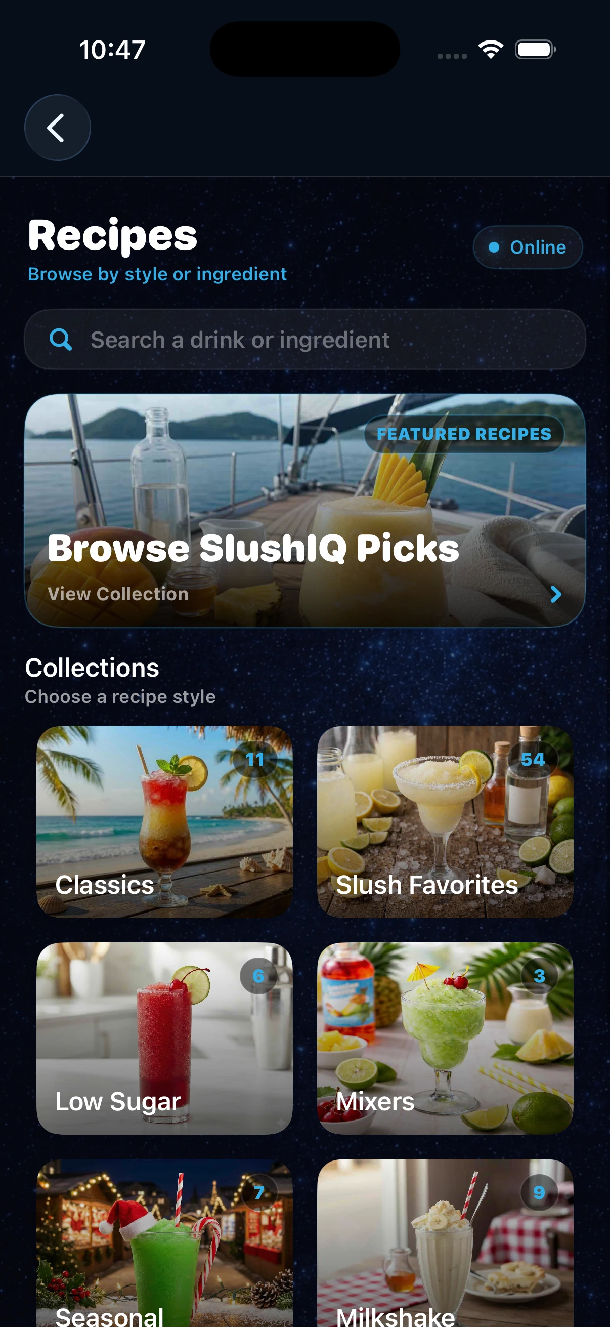 Browse human-created frozen drink recipes in SlushIQ